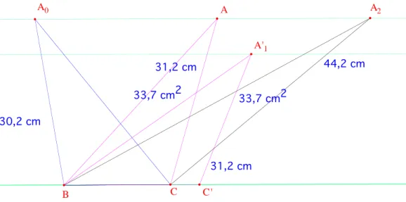 Figure 1 – Les deux familles de triangles de mˆ eme aire