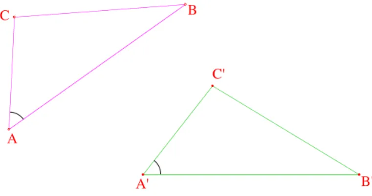 Figure 5 – Le premier cas d’´ egalit´ e des triangles.