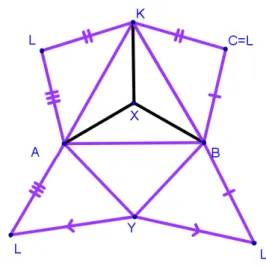 Figure 19  Schéma d'essai de construction d'un deltaèdre dont un sommet d'ordre 3 et un sommet d'ordre 4 sont reliés par une arête.