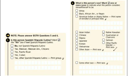 Figure 2 – Les Etats-Unis d’Am´ erique utilisent un concept assez flou d’ethnicity (question 5) et de race (question 6)