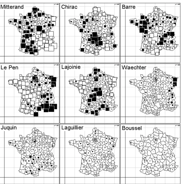Figure 2 : Cartographie des résultats de l'élection de 1988 après centrage. 