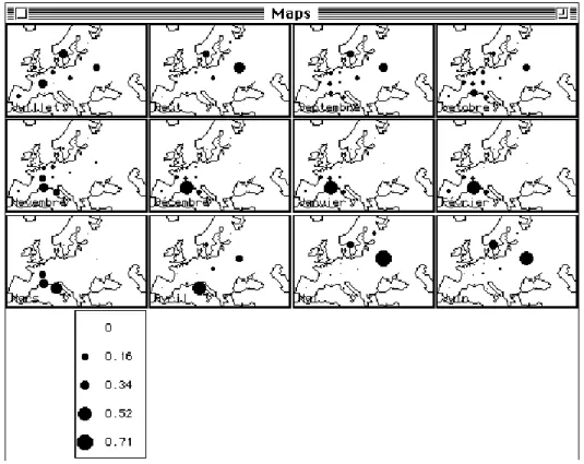 Figure 3 Cartography of the frequency distributions of teals at each sampling date (data from  SarPCC ).