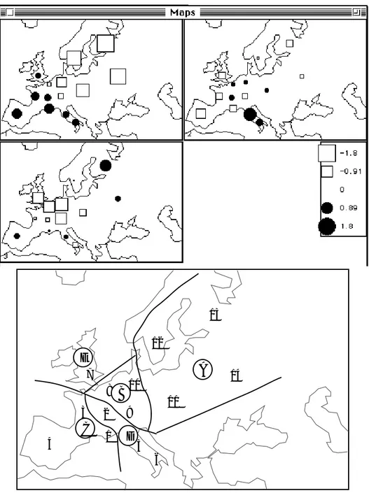 Figure 4 Spatial typology of teals distribution resulting from the correspondence analysis scores.