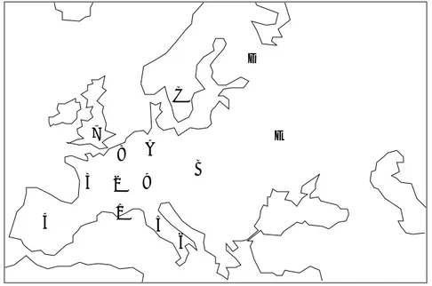 Figure 1 Content of file  Sarcelles_Digi . Characters (1,2...E) on the geographical map locate the center of the sampling regions.