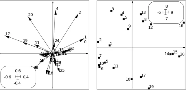 Figure 9 Projection du nuage de 20 points à 30 composantes dans l'analyse de co-inertie