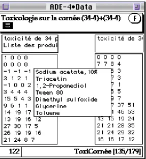 Figure 1 : Fichier Vivo vu par le module Table3D-Line (QuickBasic, version 3.7) et le module Curves : Lines (ADE-4)