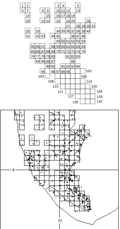 Figure 1 : Position spatiale d’une liste d’occurrences. et définition d’une grille.