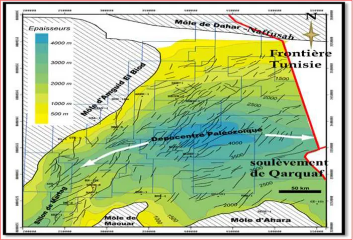 Figure I.2 : Coupe NO-SE passant par le Bassin de Berkine et montrant les ensembles  géologiques de l’Algérie