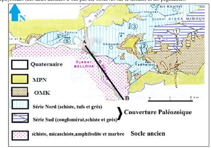 Fig. IV.2: Localisation de la coupe étudiée sur le massif d’Aissa Mimoun. (Extrait de la carte géologique de Géry,1983)