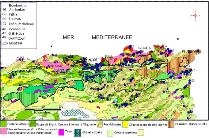 Fig. 9 : Les minéralisations liées au magmatisme miocène (Nait Amara 2010) 
