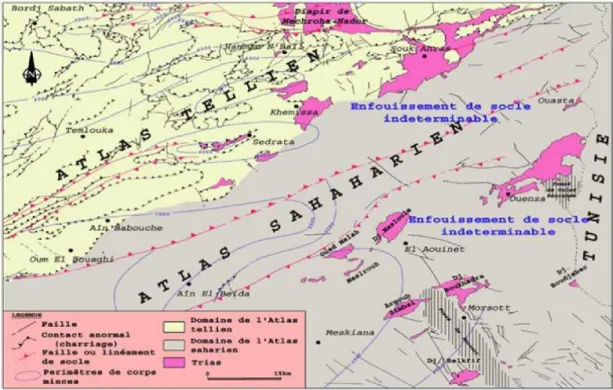 Fig. 18 - Carte géologique simplifiée de L’est algérien avec couverture  Aéromagnétique de socle (D’après Haddouche 0