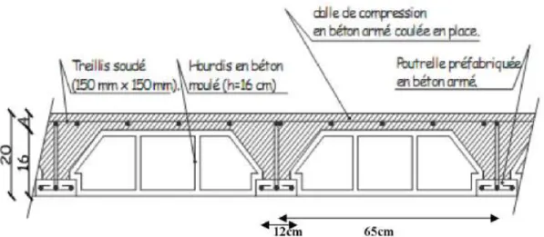 Figure III-2.1 : schéma descriptif d’un plancher d’étage courant.  III-2.2. Etude et ferraillage de la dalle de compression : 