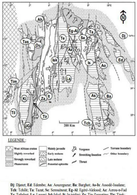 Fig 4  Carte des terranes du bouclier touareg (Black et al,  1994). 