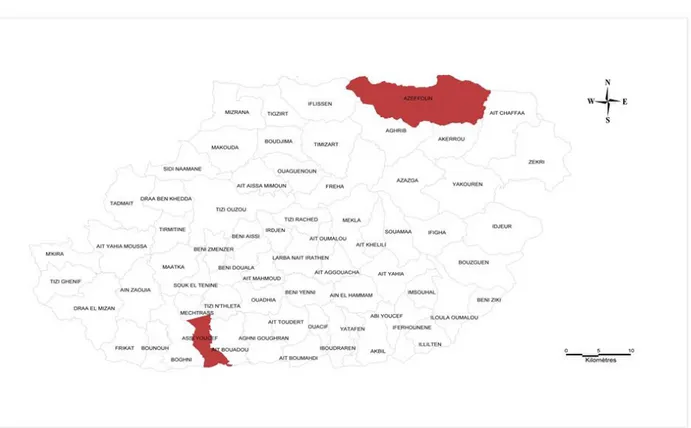 Figure 5 : localisation géographique des différentes régions d’étude dans la wilaya de Tizi-
