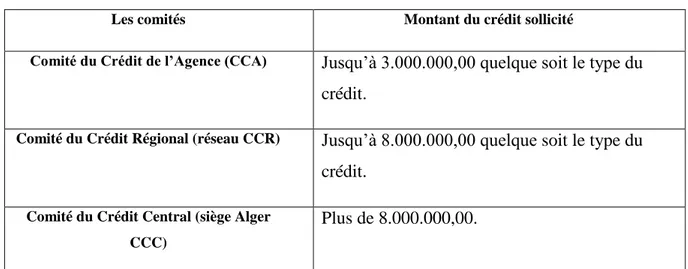 Tableau n°10 : Pouvoir d’engagement des comités du crédit. 