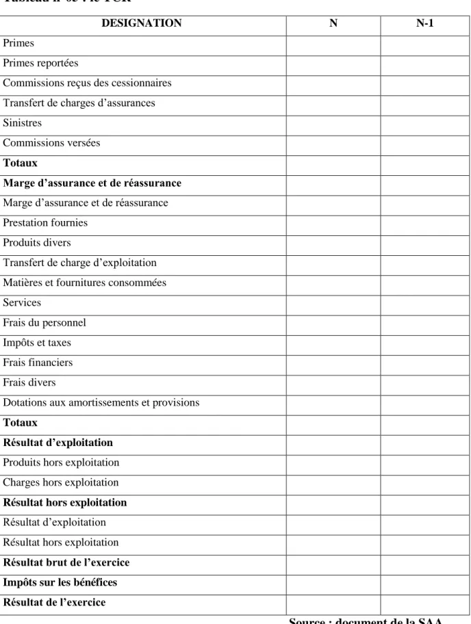 Tableau n°05 : le TCR 