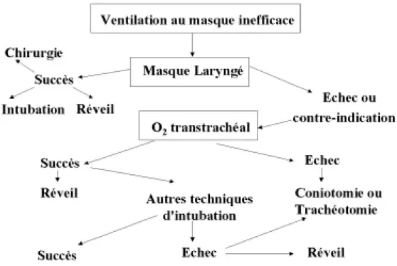 Fig. 1. Algorithme de la SFAR devant une ventilation au masque inefficace. D'après Boisson-Bertrand et al