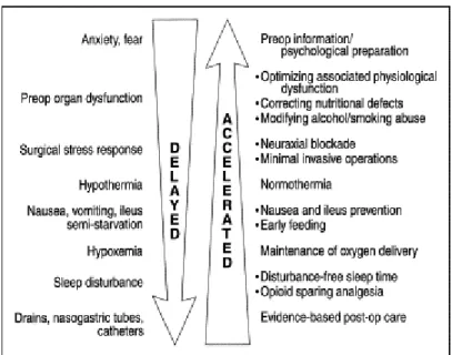 Figure 10- Facteurs contribuant au retard ou à l’accélération de la récupération après chirurgie élective (14) 