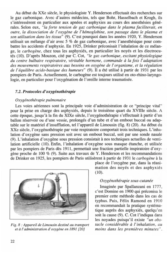 Fig. 8 : Appareil de Limousin destiné au transport  et à l'administration d'oxygène en 1891 [20] 