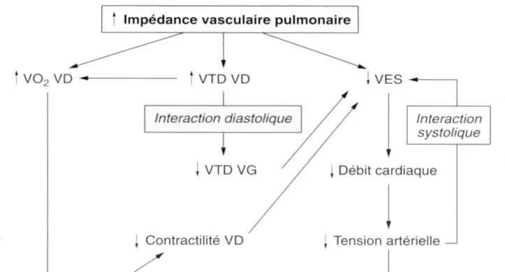 Figure 1: Physiopathologie de l’IVD secondaire à une augmentation de la post-charge VD 