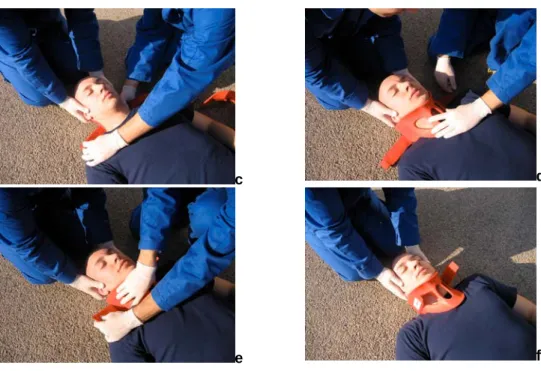 Figure 8.8 : Mise en place d’un collier cervical 4.2 Victime assise ou debout