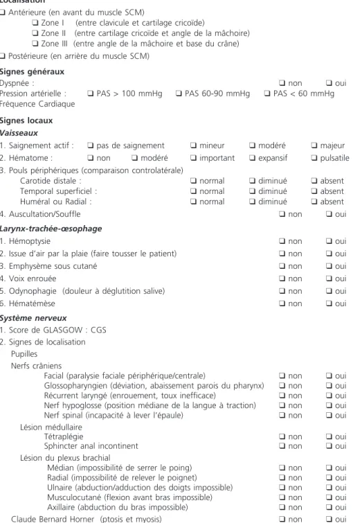 Figure 2 –  Procédure d’examen des plaies pénétrantes du cou 