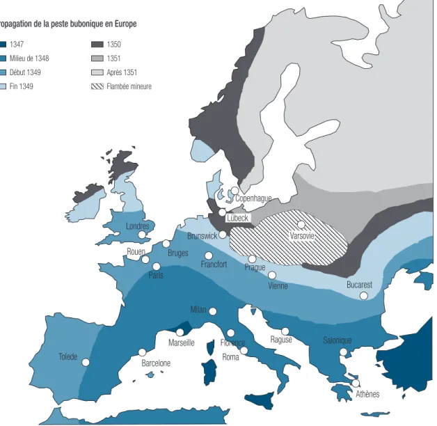 Figure 1.1 Propagation de la peste bubonique en Europe