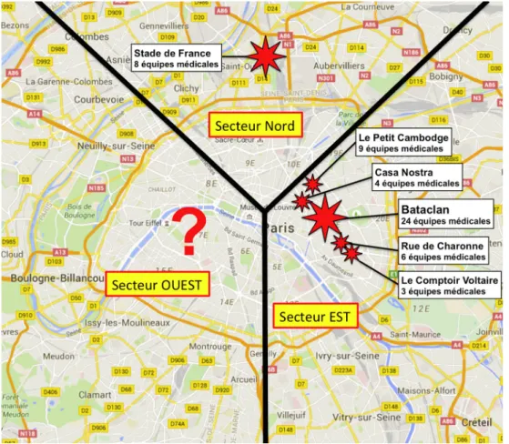 Fig. 2 Sectorisation de Paris en « Camembert » et moyens médicaux