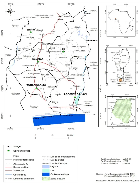 Figure 1: Map of Atlantic department showing the study area  Methods 