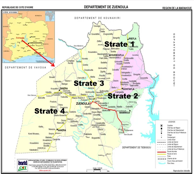 Figure 1 : Carte de localisation des sites d’enquêtes ethnobotaniques  Sélection des espèces : Deux critères de sélection ont 