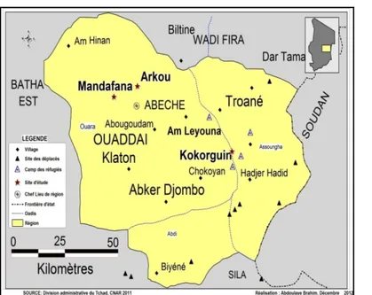 Figure 1 : Carte de localisation du site dans la Région du Ouaddaï au Tchad  Description de B