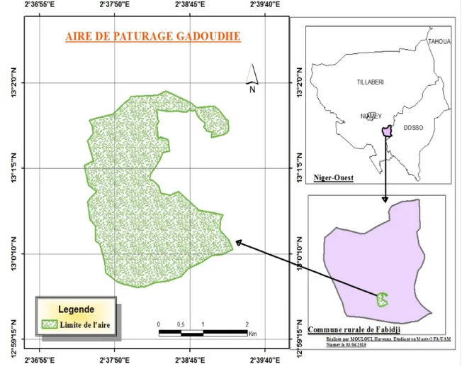 Figure 1 : Localisation du parcours Gadoudhé. (Source : DDGR/ Boboye, 2014). 