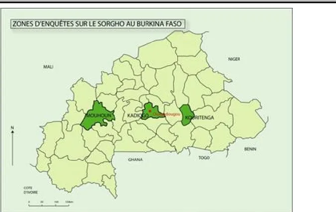 Figure 1  : Localisation des trois provinces considérées dans cette étude  Collecte  des  données  d’enquêtes  :  Des  enquêtes 