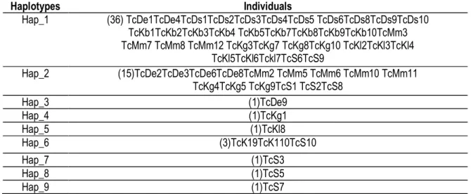 Table 3: Different haplotypes and the individuals within them 