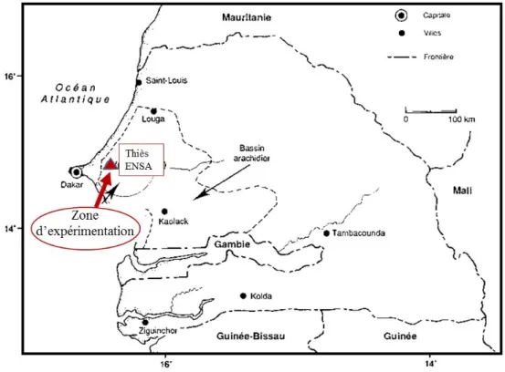 Figure 1  : Plan de localisation du site d’étude situé à Thiès (Sénégal) 