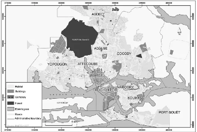 Figure 2: Study site: cities of Abidjan. (bnetd / CCT , 2012)  Methods: The sample consisted of different actors only  about the perimeter of the city of Abidjan