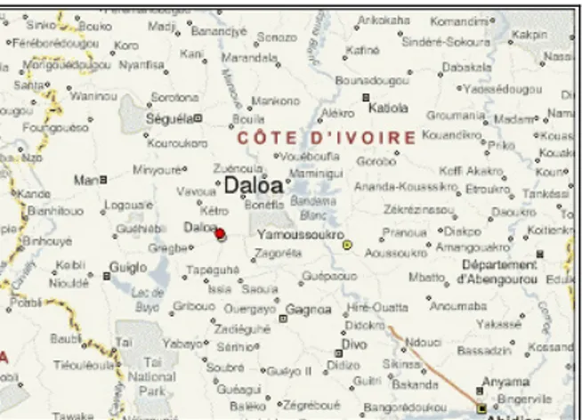 Figure 1: Localization of Daloa city in Côte d’Ivoire  Samples collection: Water samples were collected with 
