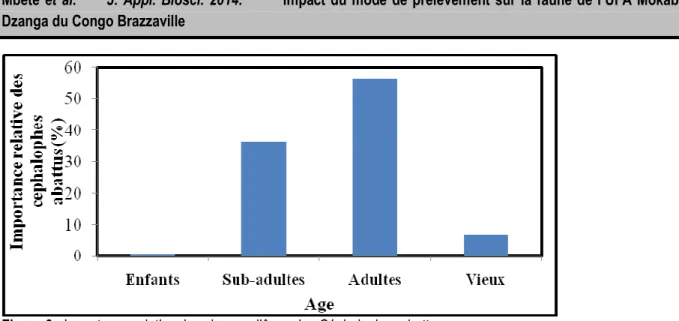 Figure 3 : Importance relative des classes d’âges des Céphalophes abattus  Répartition  relative  des  différentes  espèces  de 