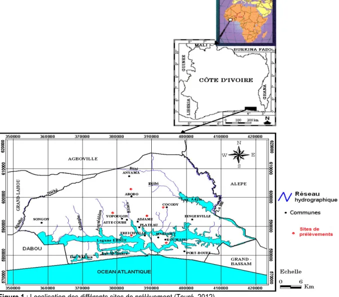 Figure 1 : Localisation des différents sites de prélèvement (Touré, 2012). 