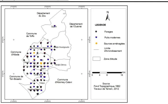 Figure 2 : Répartition spatiale des infrastructures hydrauliques dans la commune de Zè  L’importance  des  ouvrages  hydrauliques  est  mieux 