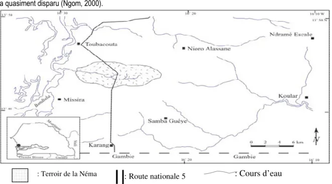 Figure 1. Carte de situation du terroir de la Néma (source : Coly et al 2001)  Méthodes utilisées 