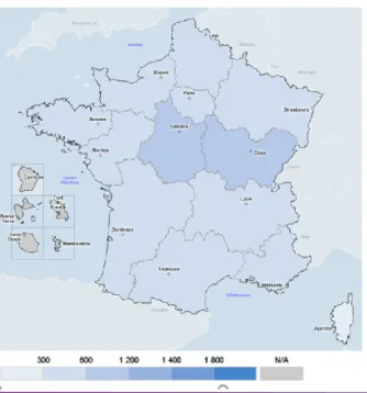 Figure 3. Taux d’actes médicaux pour suspicion de COVID-19 pour 10 000 actes, le 12 mai 2020,  France (source : SOS Médecins)  