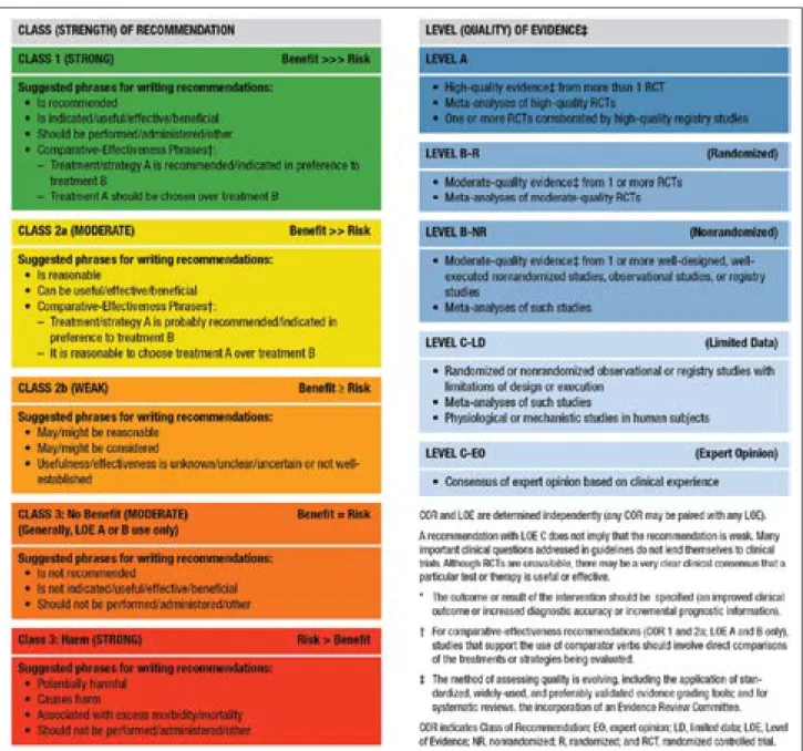 Table 1.   Applying Class of Recommendation and Level of Evidence to Clinical Strategies, Interventions, Treatments, or Diagnostic Testing in Patient 