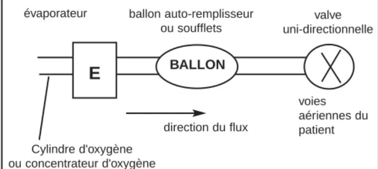 Figure 1 : Composants du système de base : évaporateur, ballon auto-remplisseur ou soufflets, valve unidirectionnelle