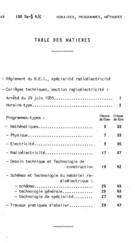 TABLE  DES  MATIER E S 