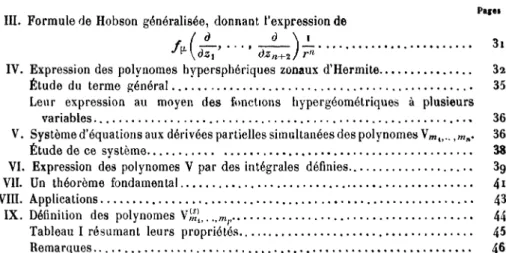 Tableau I résumant leurs propriétés 45 Remarques 46