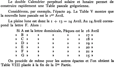 Table pascale grégorienne.