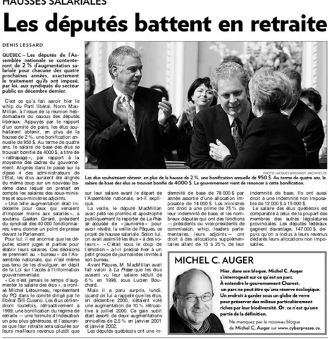 Figure 5 – Publicité pour le médiablogue de Michel C. Auger dans La Presse 