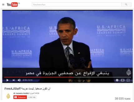 Fig. 7 : capture d’écran d’extrait du discours de Barack Obama utilisé dans une vidéo d’Al Jazeera et mise 