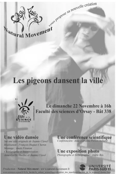 Figure 1 : Affiche du spectacle « les pigeons dansent la ville »  proposé à Orsay dans l’édition 2009 de la fête de la science 